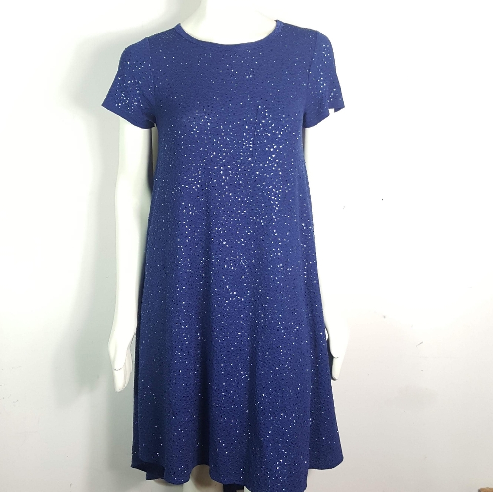 LulaRoe Carly Swing Dress Women's XS High Lo Blue